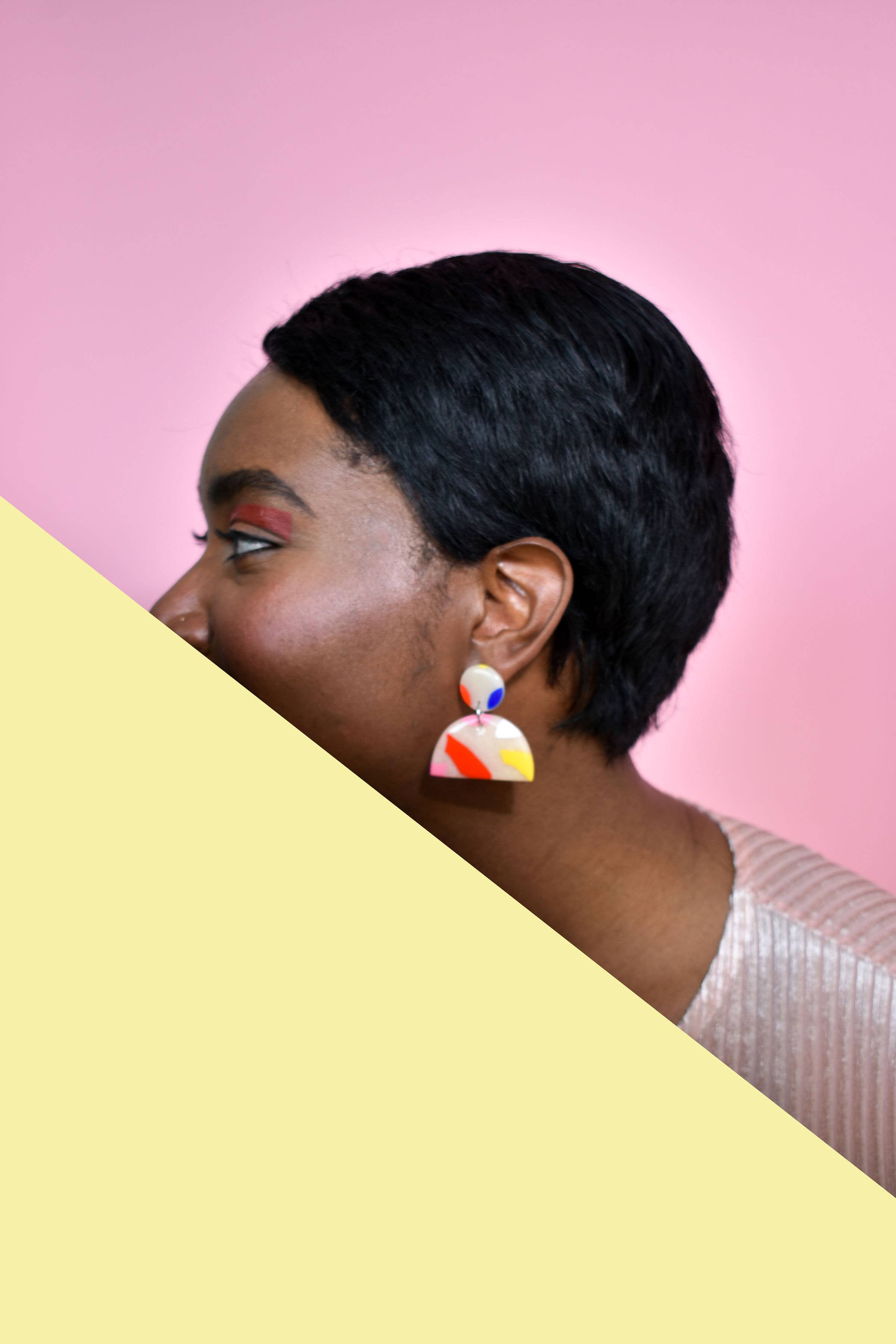 Night Moves Atelier - Wholesale Dangle Earrings - Polymer Clay Terrazzo Fan Earrings in Fruit Punch1