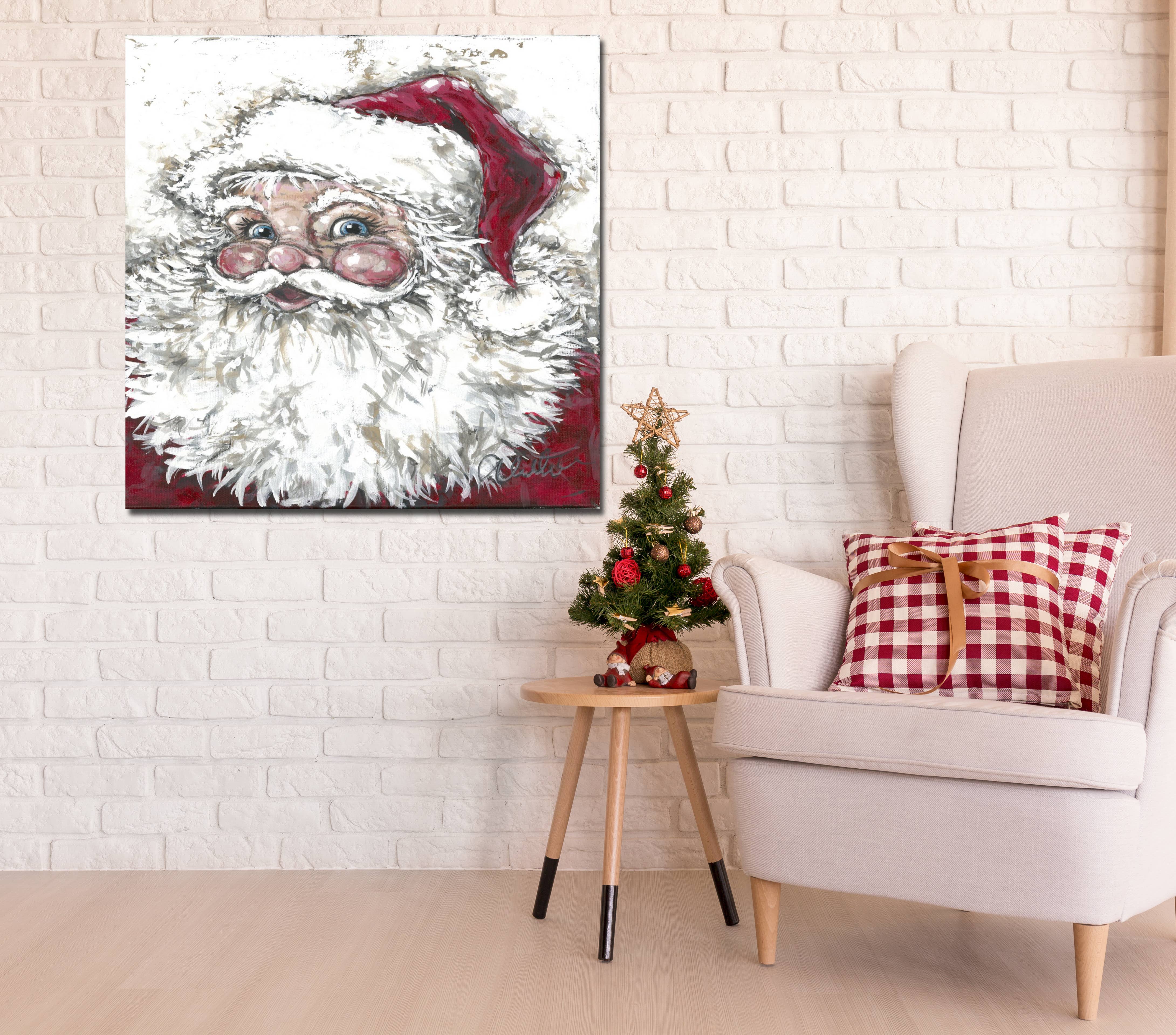 Rustic Nester - Vente Art mural pour les fêtes - Impression artistique sur toile Père Noël, décor rouge et vert1