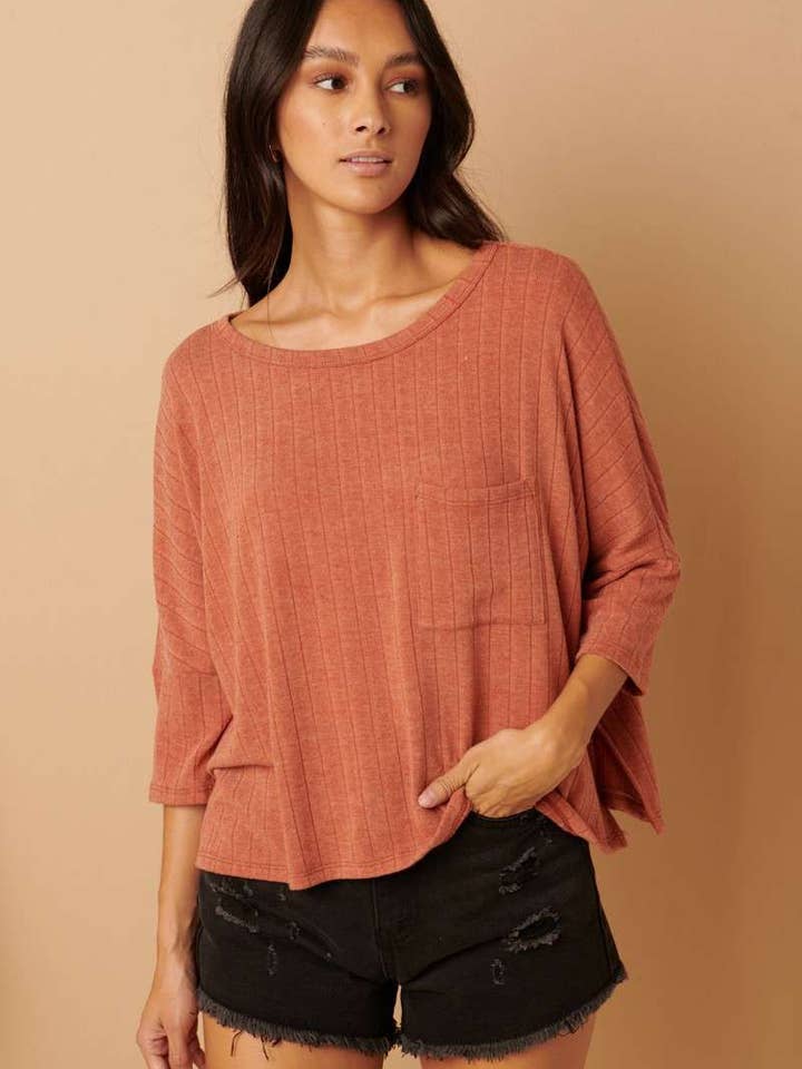 T10181-HACCI OVERSIZED GEBREIDE TOP VAN RIBSTOF voor wholesale door mittoshop