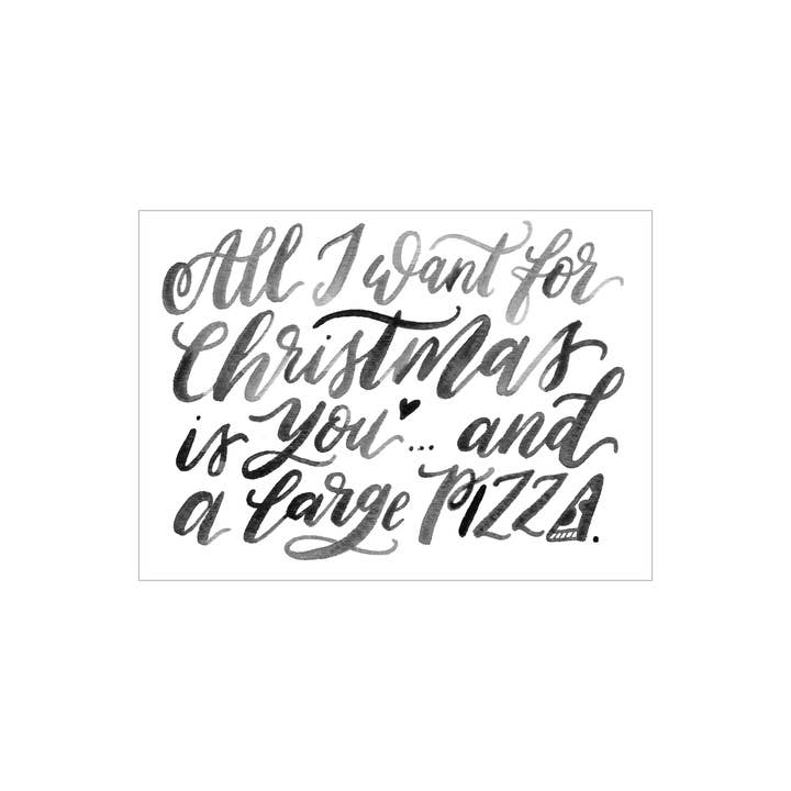Weihnachtspizza-Grußkarte für den Großhandel von Katie Elizabeth Lettering