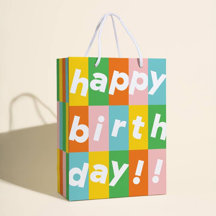 Happy Birthday Grid Gift Bag – Large Colorful Bag for wholesale by paper&stuff