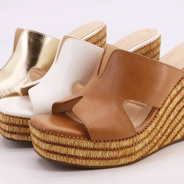 Bamboo ATTIRE-13 Women Raffia Braided Wedge Heel Slide Sandals-12 Pairs Pack for wholesale by Mars Sky Shoes Wholesale