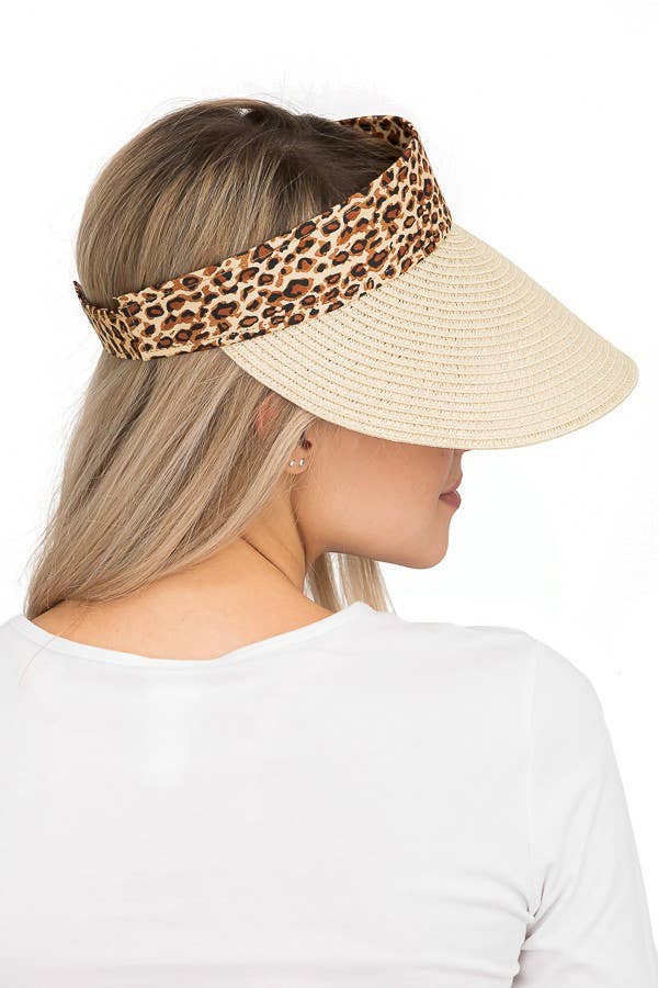 Cap Zone - Wholesale Visor - Women's - Leopard  Edge Toyo Straw Wide Bill Sun Visor0