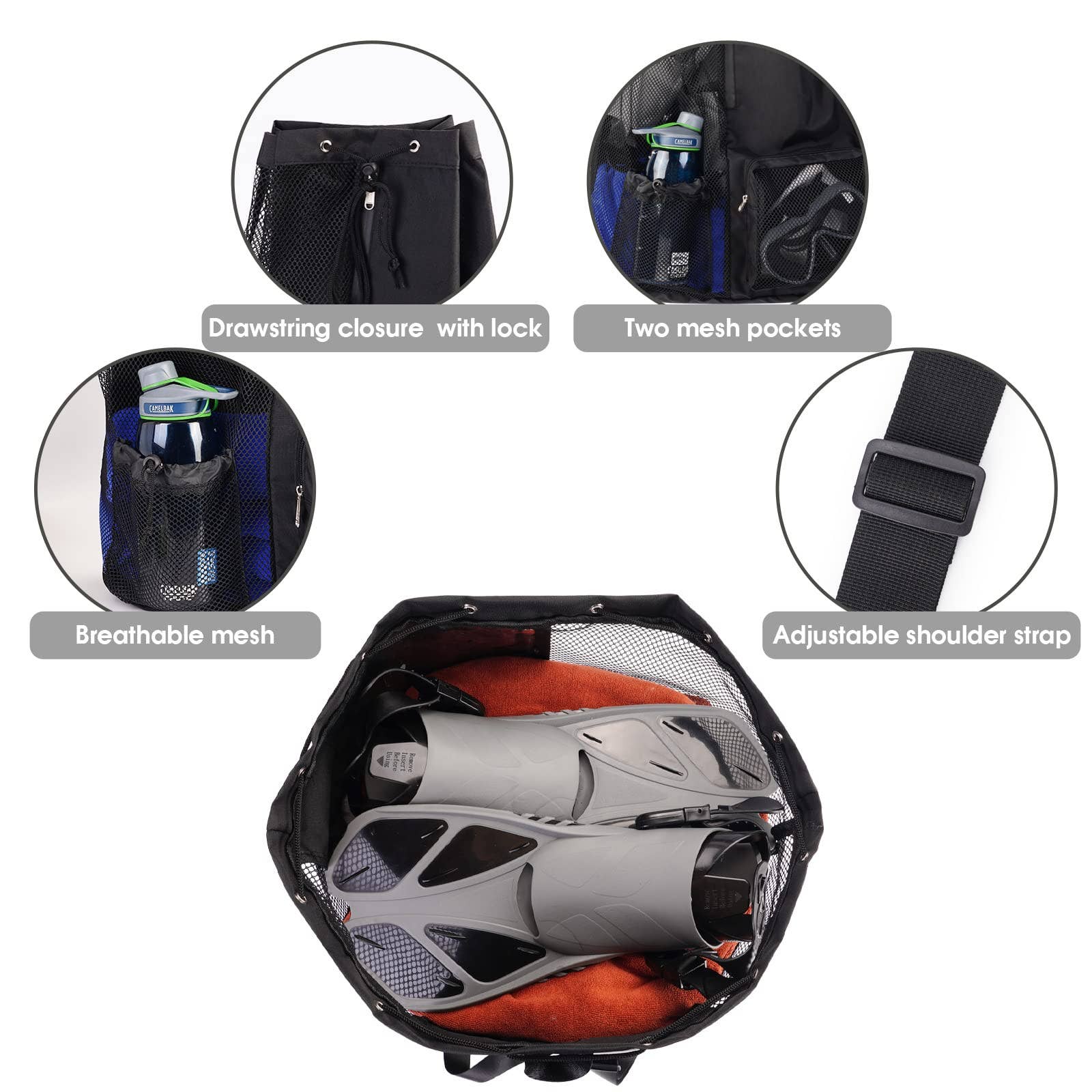 wandf - Wholesale Beach Bag - WANDF Mesh Drawstring Backpack with Wet Pocket Beach Bag50