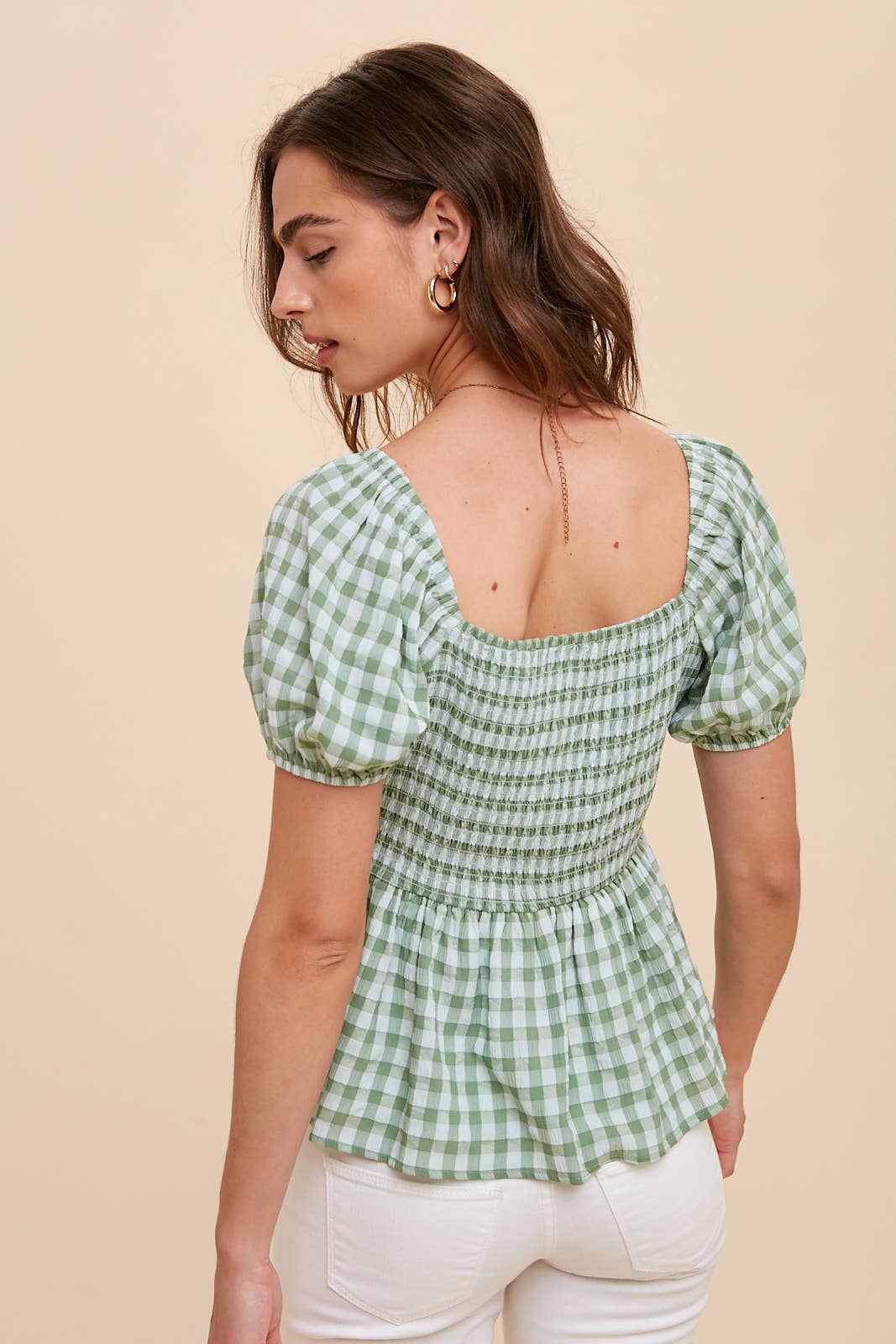 In Loom - Wholesale Blouse - Women's - GINGHAM SWEETHEART NECKLINE BLOUSE3