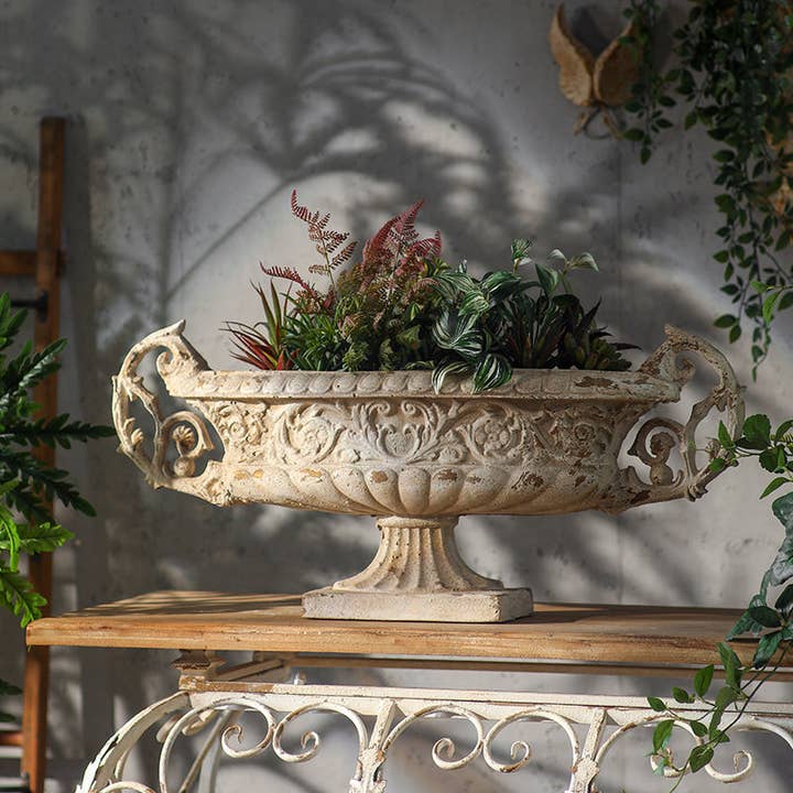 Vintage Style Ornate Pedestal Planter for wholesale by Vagabond Vintage