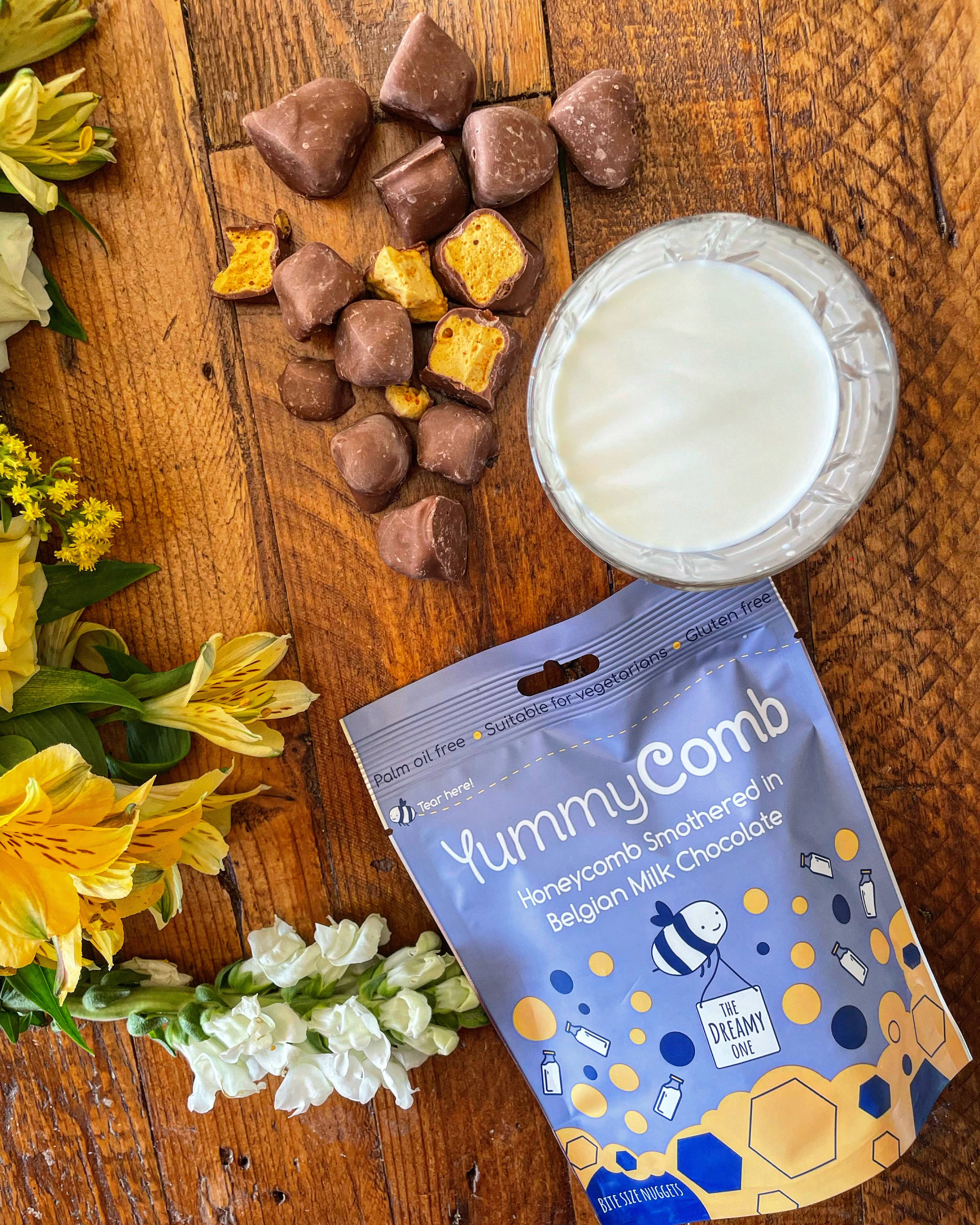 Yummycomb – wholesale Chocolate-covered sweets – 6 x Belgian Milk Chocolate Honeycomb pouches (100g)1