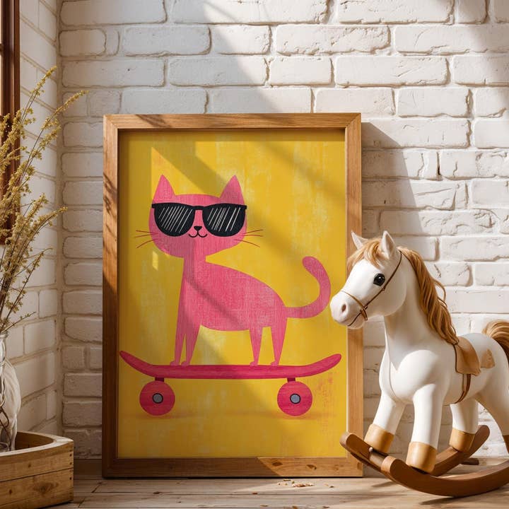 Impressão Gato Rosa | Decoração de Parede Infantil Pop-Art por atacado de Artsriver