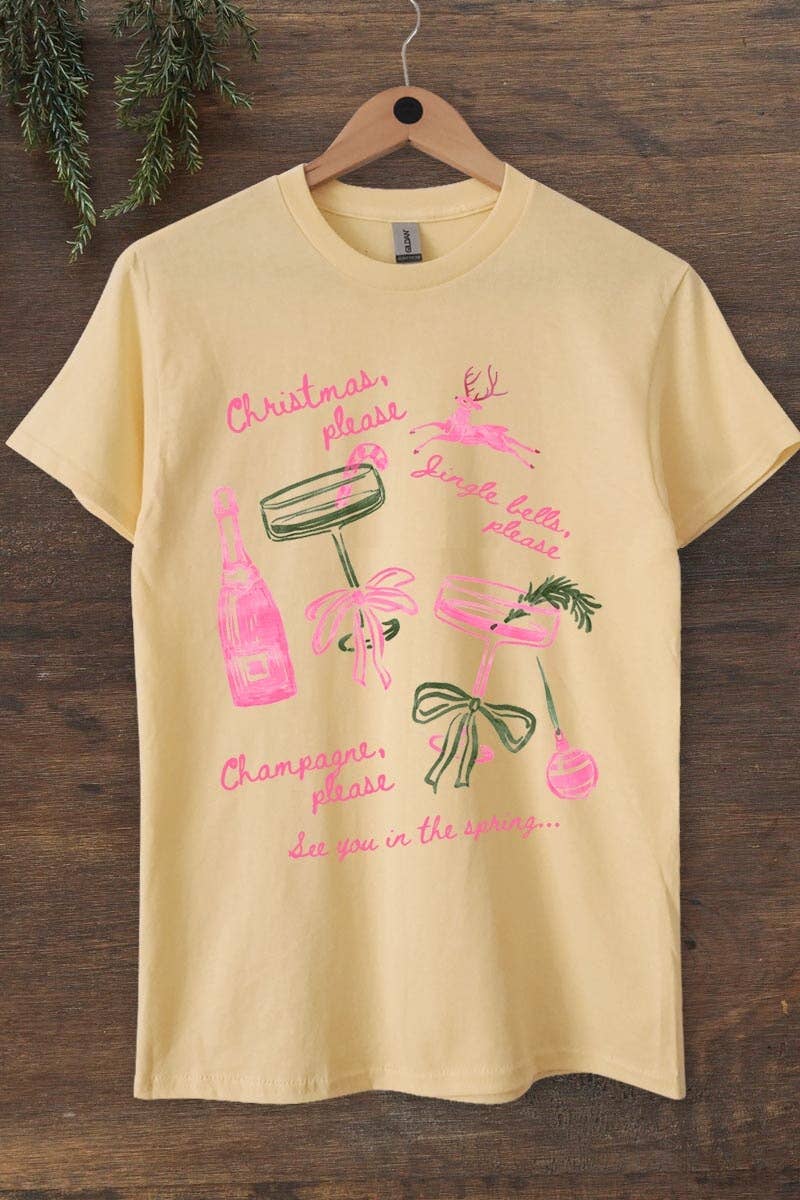 COLORBEAR - Venta al por mayor Camiseta estampada - Mujer - Camiseta de Algodón Grueso con Gráfico de Champán Navideño6