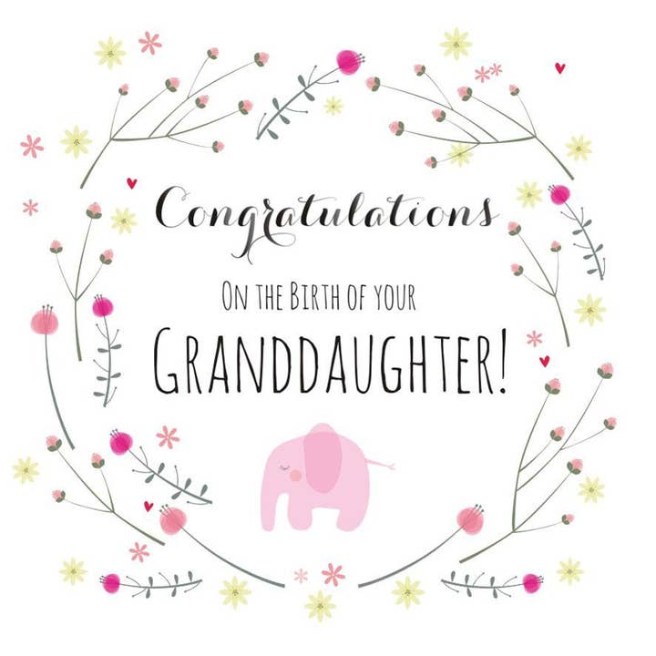 Claire Giles Ltd - Wholesale Baby Card - Baby Card, Pink Elephant, Congratulations on the Birth of Granddaughter!1