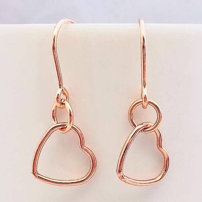 Rose Gold Heart Drop Earrings for wholesale by Sophellie Jewellery