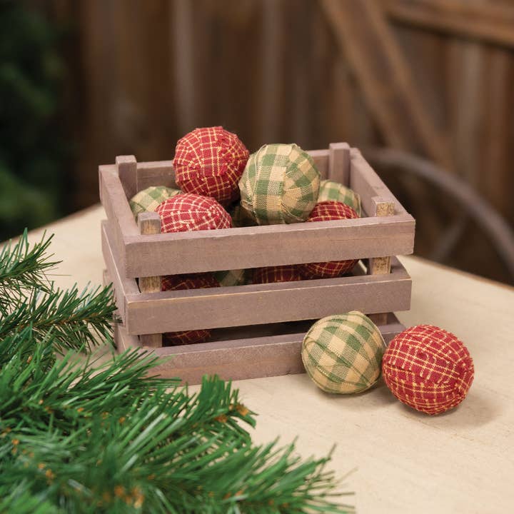 The Hearthside Collection - Wholesale Decorative Tabletop Object - 12/Set, Small Primitive Gingham Rag Balls1