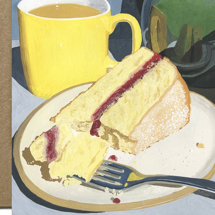 Tea and Cake Fine Art Square Greetings Card (Blank Inside) for wholesale by Julia Tooley Art