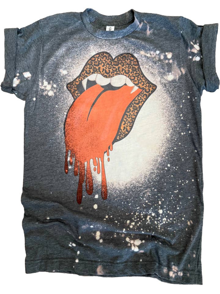 Vampire Leopard Tongue Bleached Tee for wholesale by Pick Your Poison Tees LLC (Formerly Wandering Owl Designs)