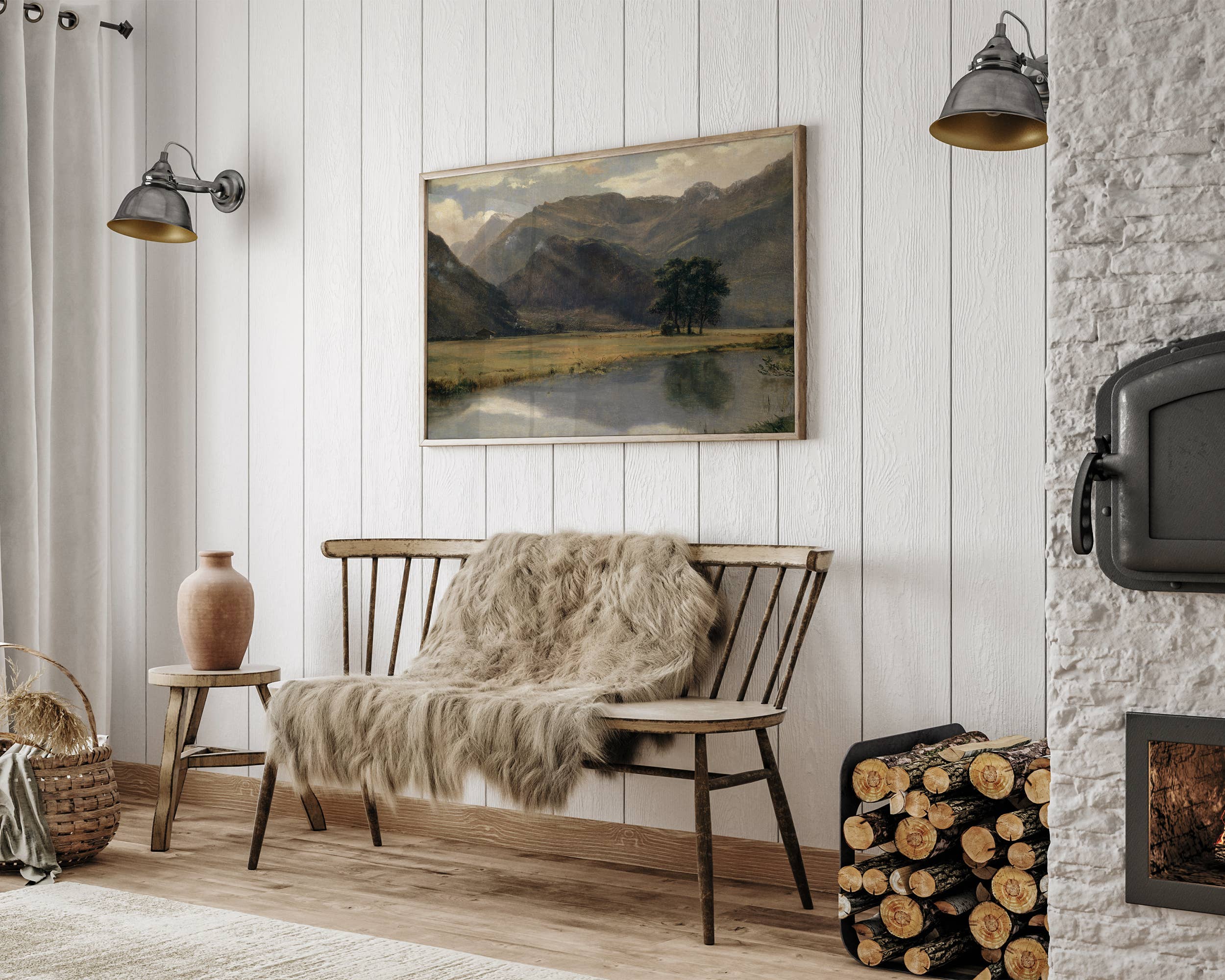 Sugar & Canvas – wholesale Art print – Vintage European Autumn Mountain Lake Landscape Print VP1084