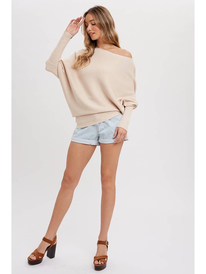 Bluivy - Wholesale Knit Sweater - Women's - ASYMMETRICAL OPEN SHOULDER DOLMAN PULLOVER41