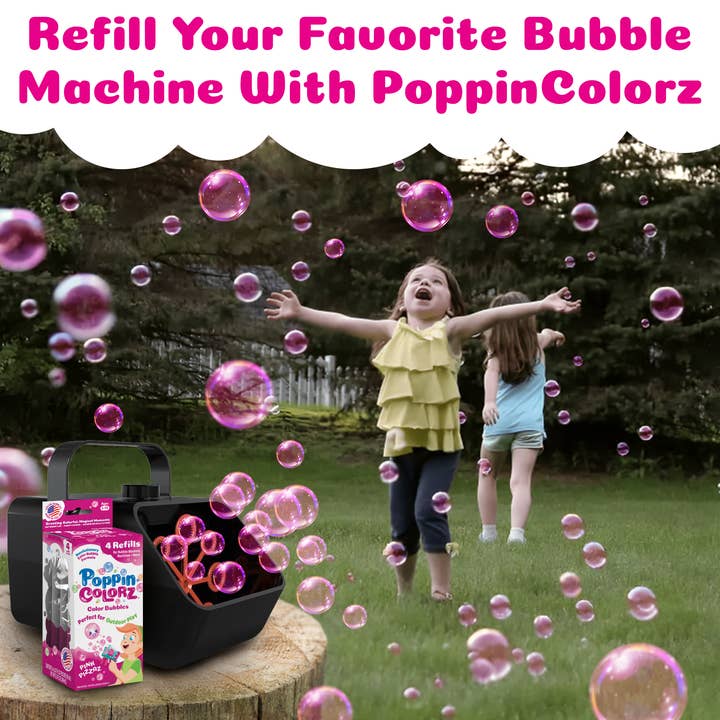 South Beach Bubbles - Wholesale Bubble Wand - Kids - PoppinColorz Pink Pizzaz Color Bubbles - 4-pack Refills3