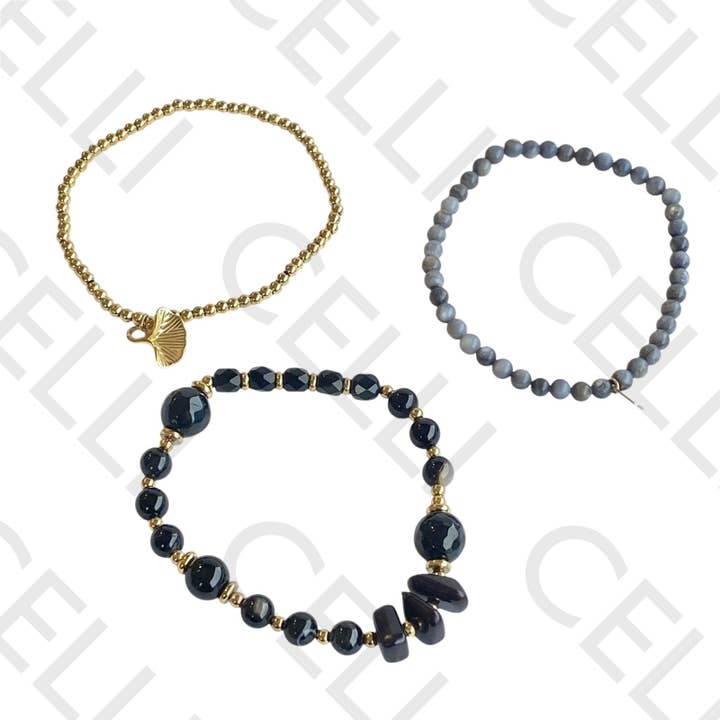 Celli Biju - Wholesale Link & Chain Bracelet - Steel Bracelet - with natural stones and faceted crystals2