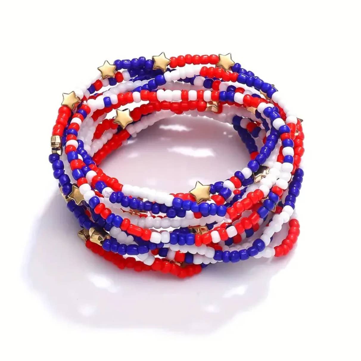 Kate Tuesday Jewelry - Wholesale Beaded Bracelet - ❤️💙🤍 Red, White + Blue Patriotic Stretchy Mix Bracelets