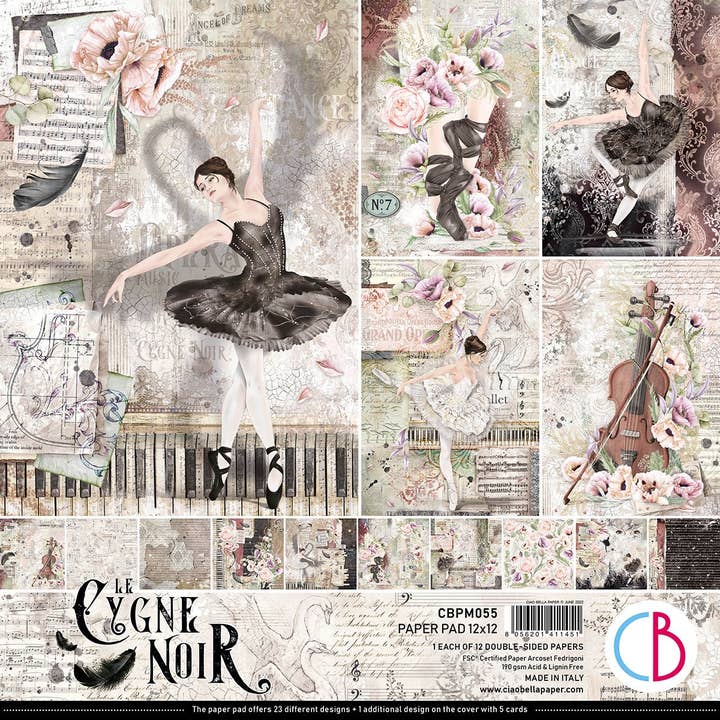 Ecstasy Crafts Distributing - Wholesale Scrapbook - Ciao Bella Cygne Noir Paper Pad 12x12 12/Pkg