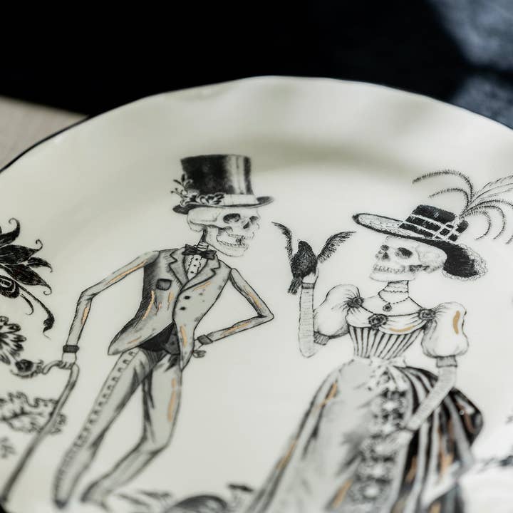 Grace Teaware - Wholesale Salad Plate - 8.5" Halloween Skeletons Dessert / Salad Plate