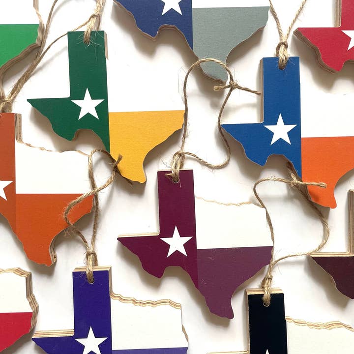Hemlock & Heather - Wholesale Ornament - Burnt Orange/White Team Spirit Texas Flag Ornaments