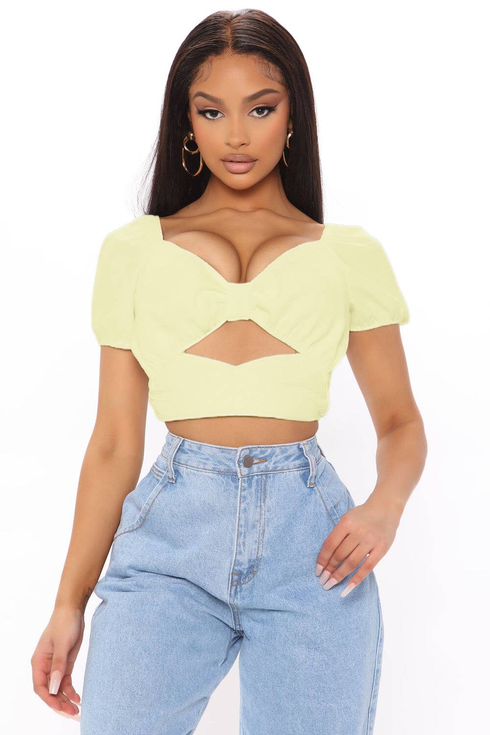 5besties inc - Vente Chemisier – femme - TOP COURT À MANCHES COURTES AVEC DÉCOUPE ET NŒUD5