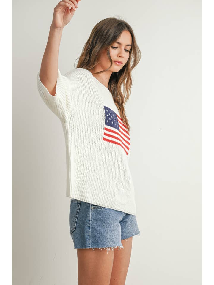 BUTTERMELON – Pulôver - Mulher por atacado – Suéter de tricô com estampa de bandeira - BMW769117