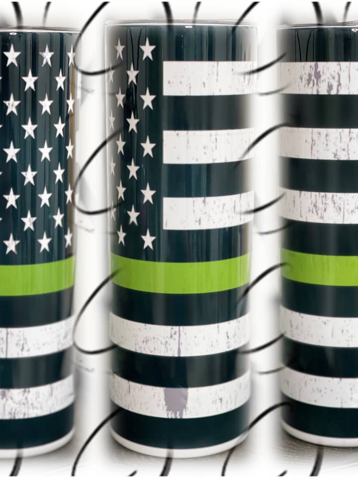 Thin Green Line 20oz Skinny Tumbler for wholesale by CMD Wholesale
