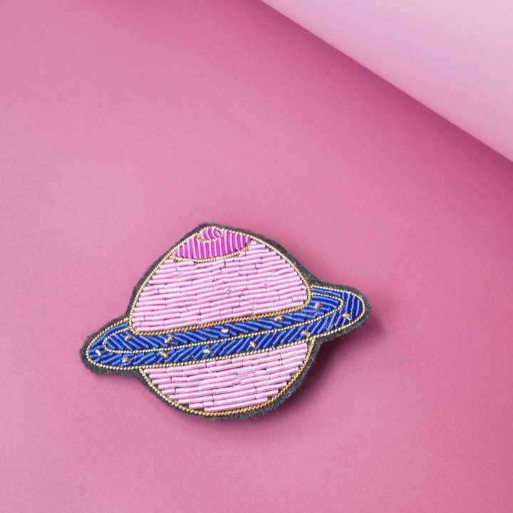 MALICIEUSE - Wholesale Brooch - Planet Boobs brooch - handmade cranberry embroidery