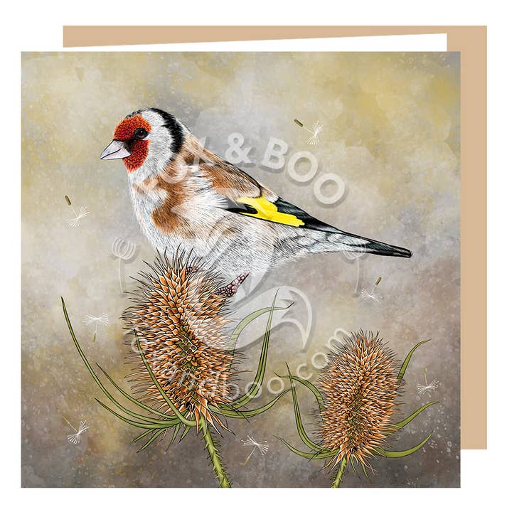 Goldfinch and Teasel Greeting Card for wholesale by Fox & Boo