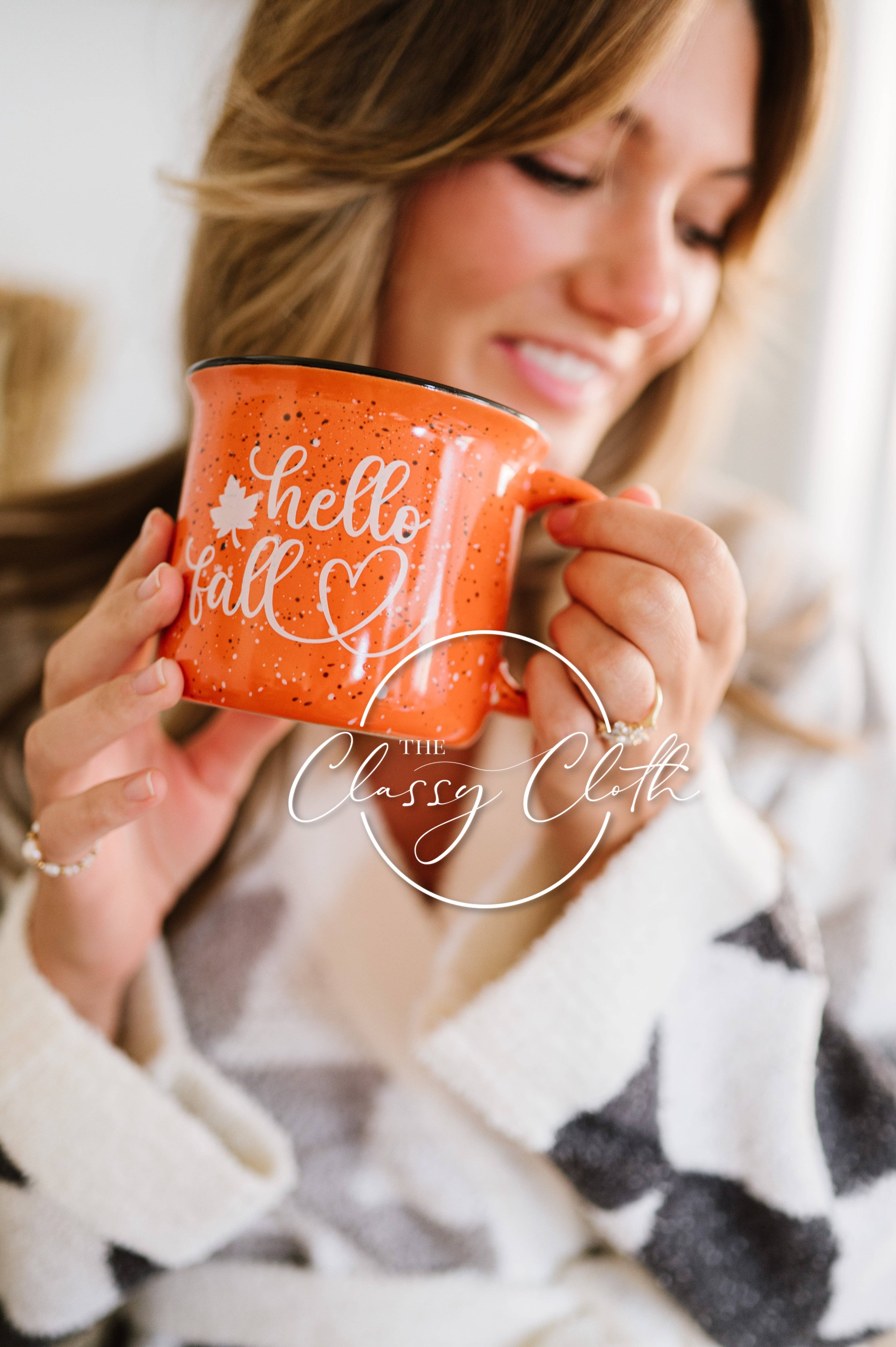 The Classy Cloth WS - Wholesale Coffee Mug - Coffee Mug Cup Speckled- Orange Hello Fall RTS1