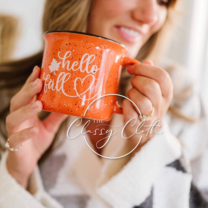 The Classy Cloth WS - Wholesale Coffee Mug - Coffee Mug Cup Speckled- Orange Hello Fall RTS1