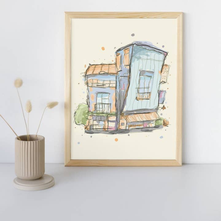 x The Fancy Firefly - Vente Affiche d'art - Impression de maison confortable dessinée à la main – Art de croquis urbain, A5 & A41