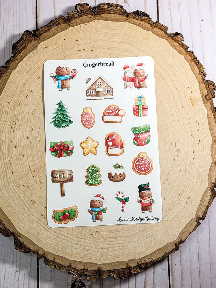 Gingerbread Sticker Sheet, Cute Gingerbread Man Christmas for wholesale by Sakura Design Gallery