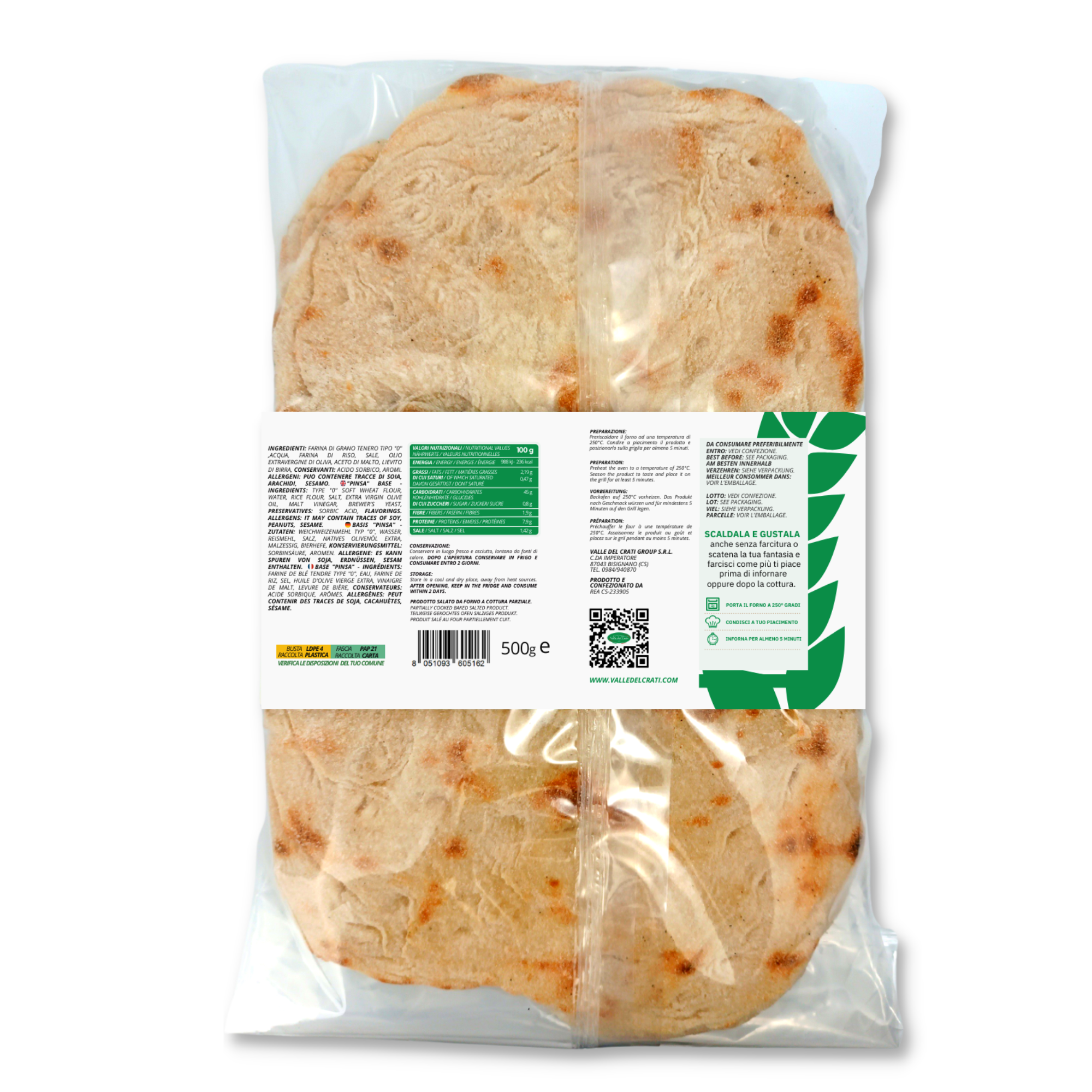 Valle del Crati Eccellenze Gastronomiche dal 1998 – Großhandel Brotbackmischungen – Vorgekochte italienische Pinsa, fertig in 5 Minuten, 2 Basics x 250 g3