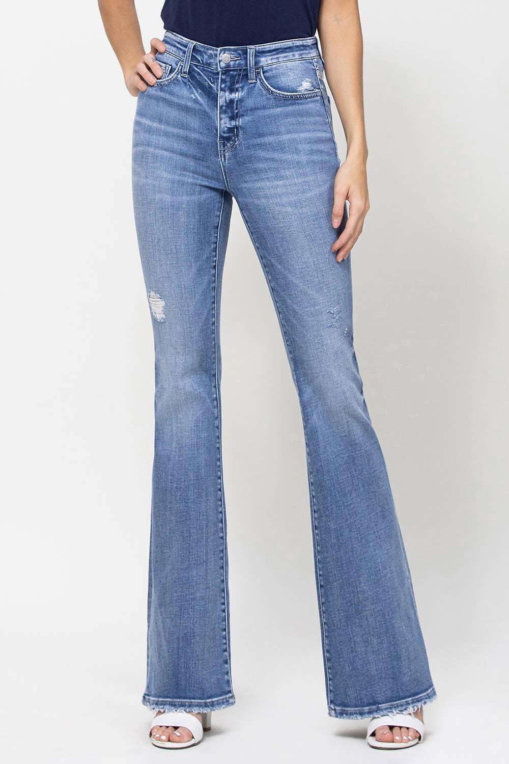 BREAK AWAY HIGH RISE DISTRESSED FLARE JEANS F4217 for wholesale on Faire1