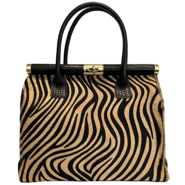 MODARNO – Engroshandel Taske med håndtag – til kvinder – Ægte håndtaske i kokoslæder med ægte ponyhår - model Firenze4