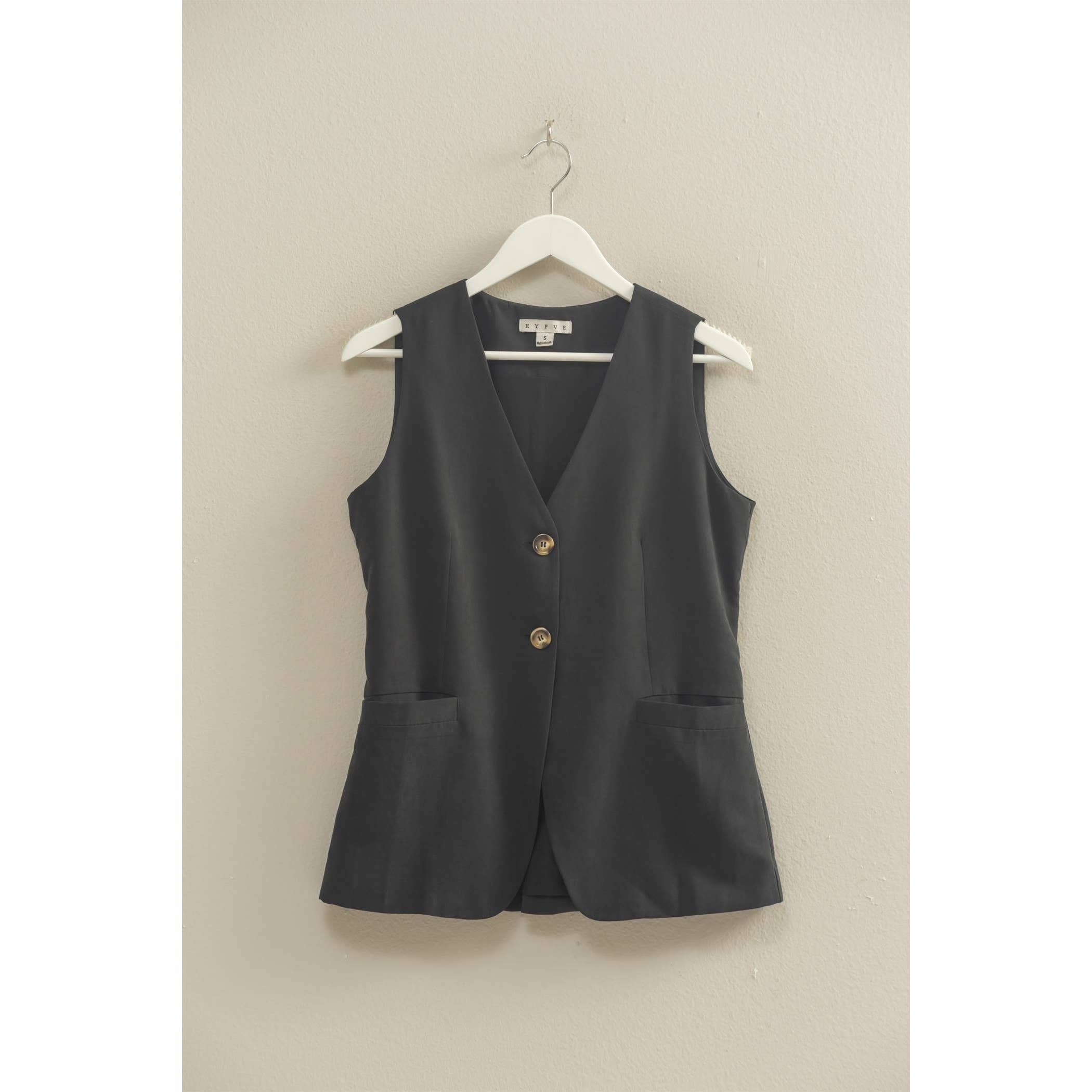 HYFVE - Vente Veste sans manches – femme - Gilet ajusté sans manches à col en V avec boutons16