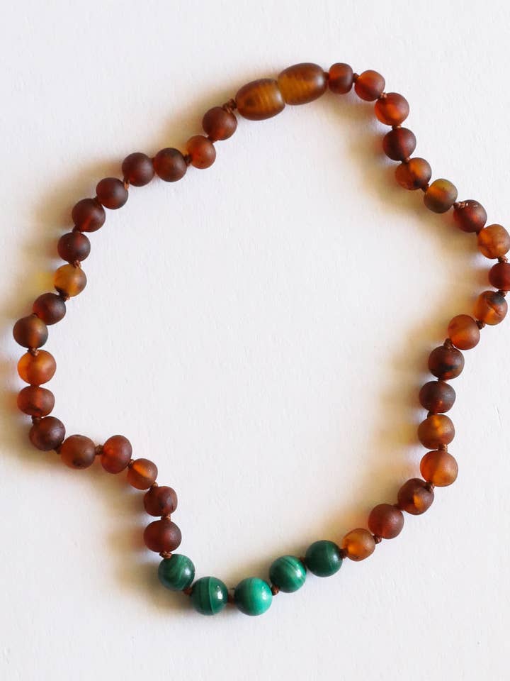 Raw Cognac Baltic Amber + Malachite || Necklace for wholesale by CanyonLeaf