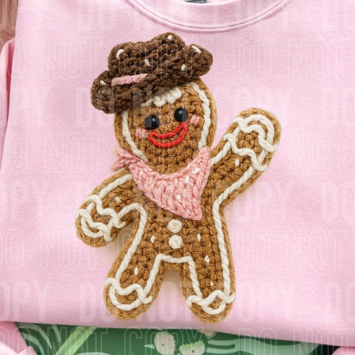 Western Christmas Gingerbread Yarn Faux DTF Transfer for wholesale by K and M Designs