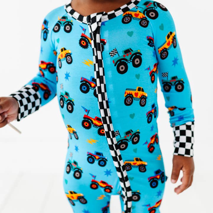 Kiki + Lulu - Wholesale Clothing Set - Baby - Blue Monster Truck Convertible Footie