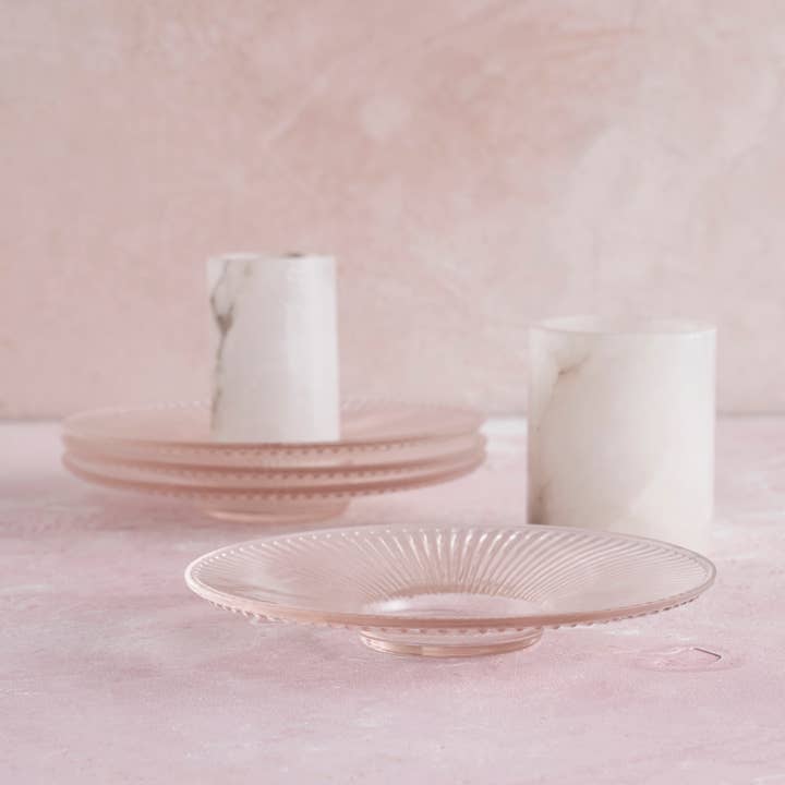 Pressed Pink Glass Medium Plates - Set of 4 for wholesale by The Collective