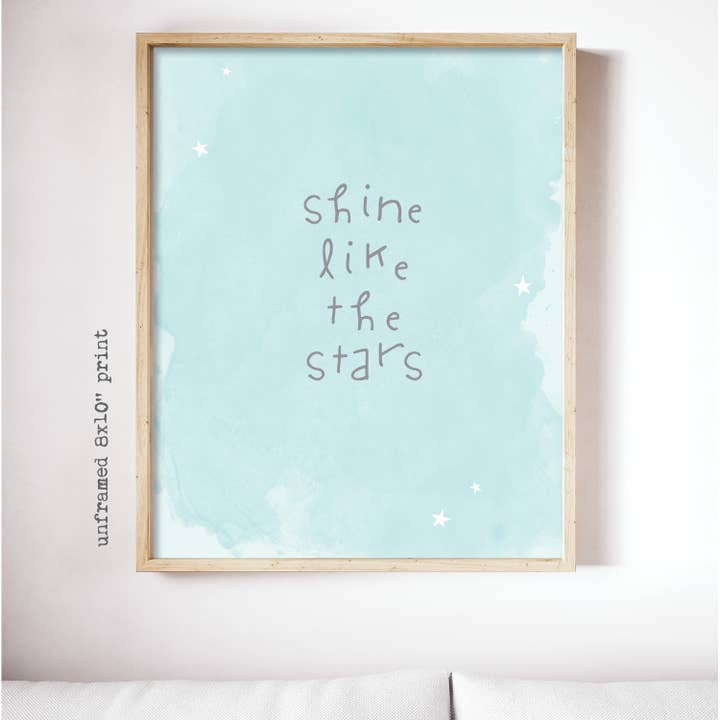 Shine like the Stars (lichtblauw) - 8x10 Nursery Print voor wholesale door Raincity Prints