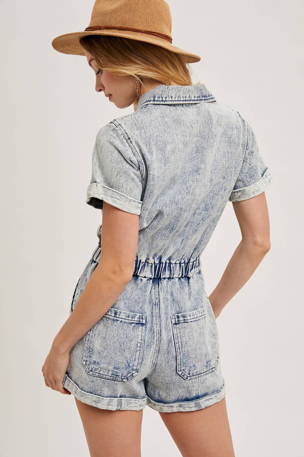 Bluivy - Wholesale Romper - Women's - WASHED DENIM SHORT SLEEVE ROMPER7
