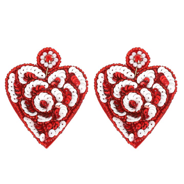 SP Sophia Collection - Wholesale Dangle Earrings - Love Blossom Heart Beaded Valentine Earrings