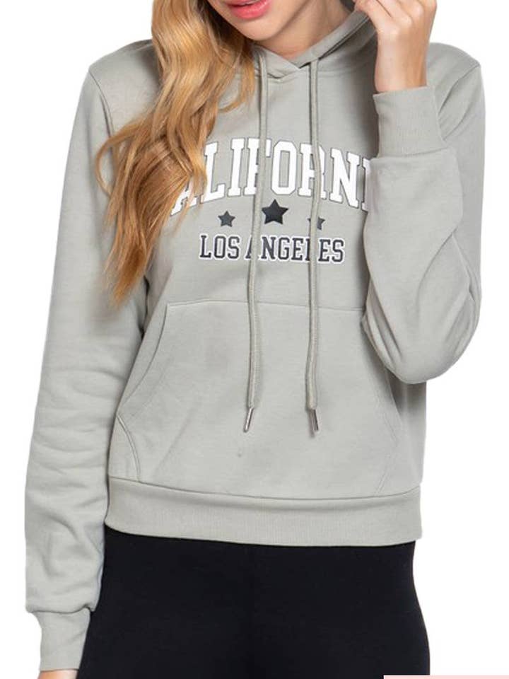 Plus Long Sleeve Hoodie With Drawstring Screen Print French Terry Top for wholesale by Vanilla Monkey