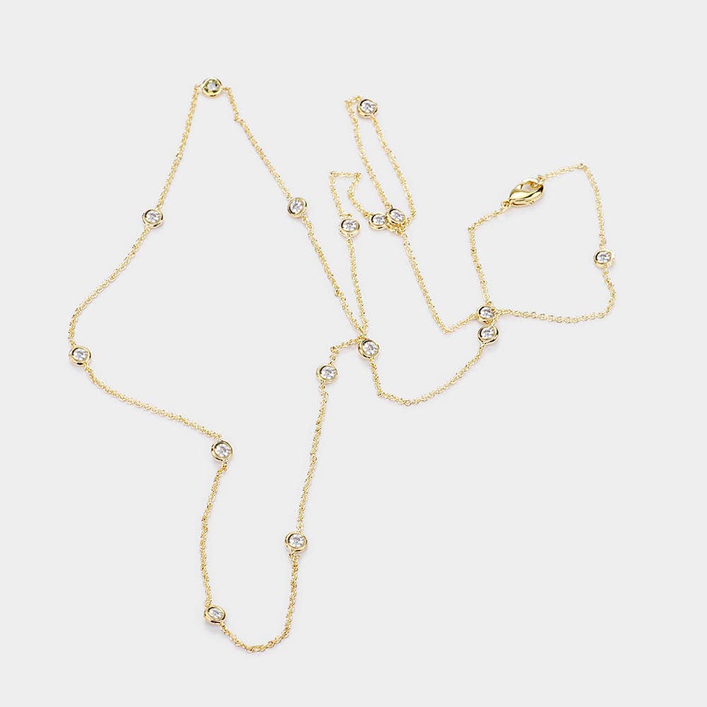 Sensibling Corp. - Wholesale Pendant/Charm Necklace - Gold Dipped Brass Metal Round CZ Station Necklace10