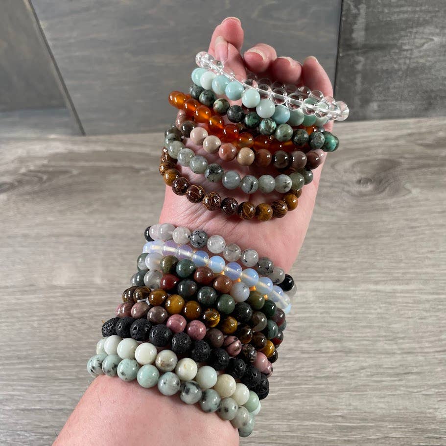 Keystone Crystals - Wholesale Beaded Bracelet - 8mm Round Gemstone Beaded Bracelets – Assorted Crystals Bulk70