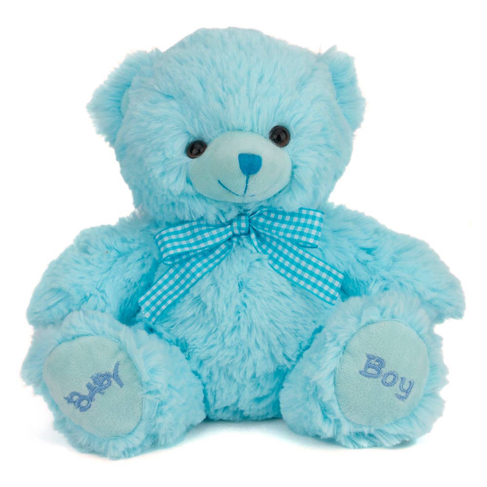 Plushland - Vente Peluche – enfant et bébé - Ours en peluche bébé garçon & bébé fille de 9″ | Ours avec ruban rose & bleu3